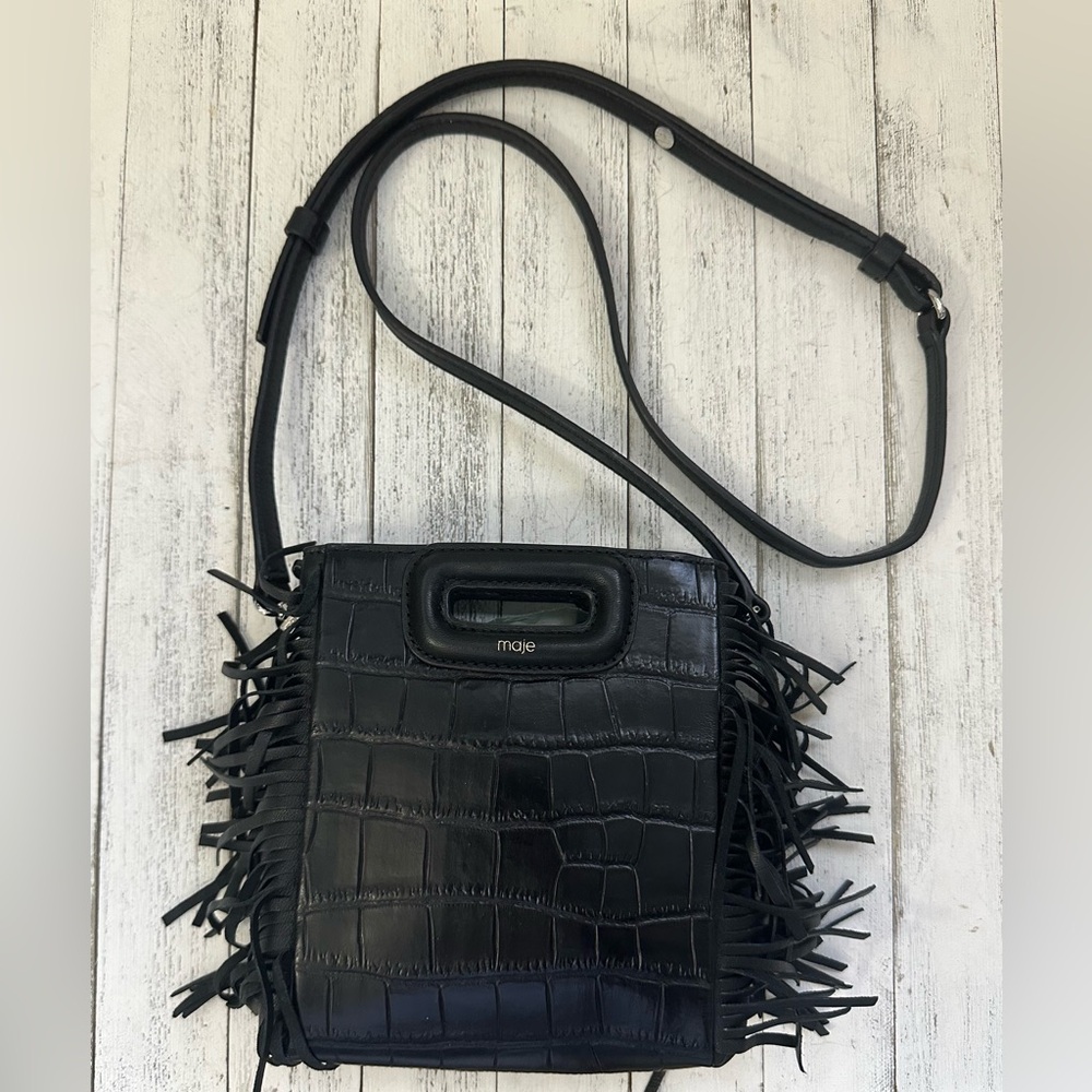 Maje Mini Croco Fringe Handbag